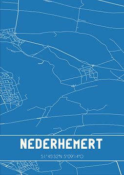 Blauwdruk | Landkaart | Nederhemert (Gelderland) van MijnStadsPoster