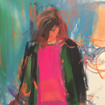 Abstract portret in knalkleuren van Studio Allee