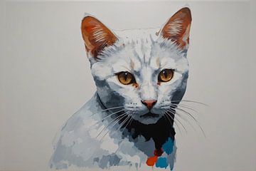 Portret witte kat van De Muurdecoratie