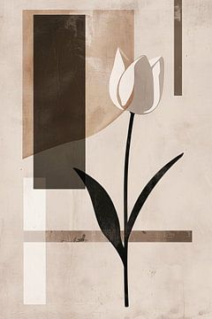 Tulipe abstraite monochrome sur fond géométrique sur De Muurdecoratie