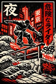 Tokyo Night Skate — Japanese Street Art by irgian firmansyah