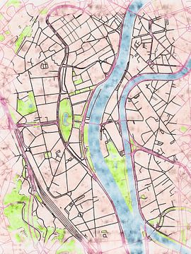 Kaart van Luik centrum in de stijl 'Soothing Spring' van Maporia