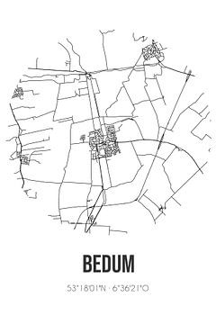 Bedum (Groningen) | Karte | Schwarz und weiß von Rezona