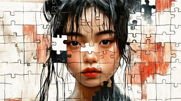 Puzzle portrait of a young Asian woman by Frank Heinz