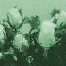 Hedendaagse abstracte botanische kunst. Rozen in warm groen van Dina Dankers thumbnail