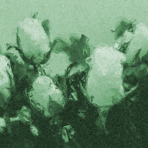 Hedendaagse abstracte botanische kunst. Rozen in warm groen