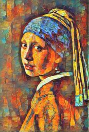 Buntes Mädchen mit dem Perlenohrring von Johannes Vermeer von Slimme Kunst.nl