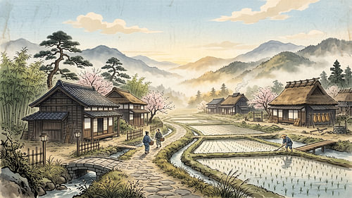 Japanese Spring Village Fields