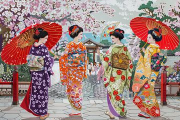 japanse kunst geisha's van Egon Zitter