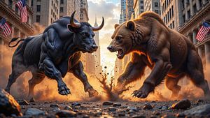 Fantasy Wall Art: VALORIX – Bull and Bear collide on Wall Street