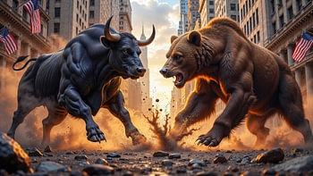 Fantasy Wall Art: VALORIX – Stier en beer botsen op Wall Street