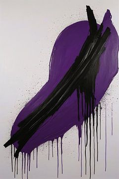 Abstrait dynamique en violet et noir sur De Muurdecoratie