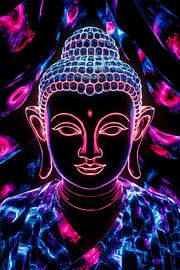 Colourful neon Buddha artwork by Art & Soul Creations