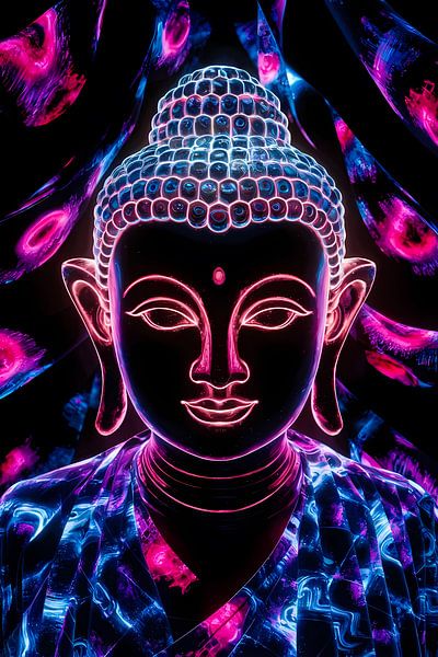 Kleurrijk neon Boeddha kunstwerk van Art & Soul Creations