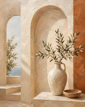 Arc méditerranéen avec vase orné d'une branche d'olivier
