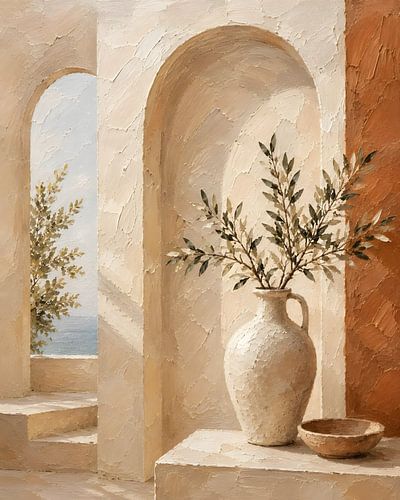 Mittelmeer-Torbogen mit Olivenzweig-Vase