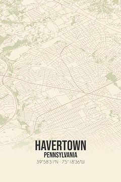 Vintage landkaart van Havertown (Pennsylvania), USA. van MijnStadsPoster