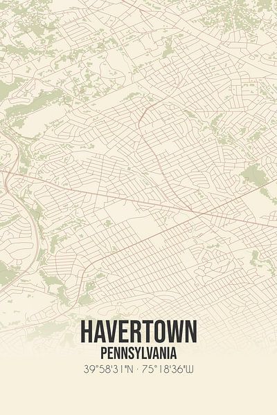 Carte ancienne de Havertown (Pennsylvanie), USA. par Affiches de lieux