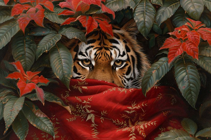 Schilderij van tijger tussen kleurrijke bladeren van Art & Soul Creations