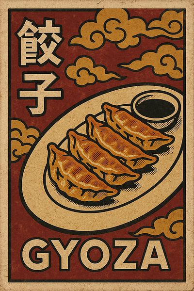 Gyoza Wandkunst - Retro Japanisches Essen Küche Poster von Travel Shop