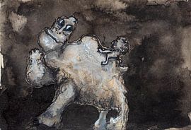 Monster met mannetje inkt pastel 1 van Samantha Dekker