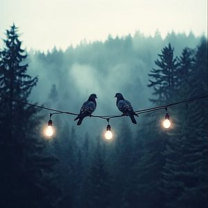 Verbinden im Nebel: Vögel und Lichter im Wald