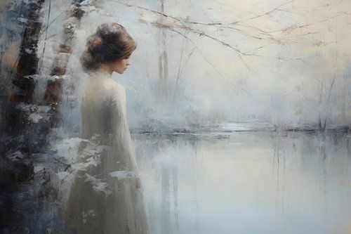 Portret van een jonge vrouw in een winters landschap