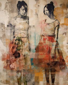 Portret van twee jonge, Aziatische vrouwen van Carla Van Iersel