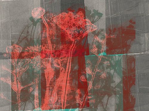 Fleurs rouge néon sur taupe et gris sur Dina Dankers