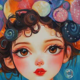 Fröhliches Mädchen mit bunter Frisur von Blickfänger Gemälde