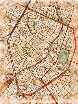 Kaart van Brussel centrum in de stijl 'Serene Summer' van Maporia