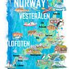 Lofoten & Vesterålen Geïllustreerde Noorwegen reiskaart met iconische hoogtepunten van Markus Bleichner