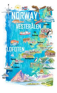 Lofoten & Vesterålen Illustrierte Norwegen-Reisekarte mit ikonischen Highlights