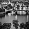 Evening view over the Vltava bridges in Prague - Monochrome by Melanie Viola