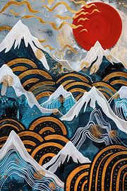 Golden mountain peaks - modern mountain landscape by Poster Art Shop