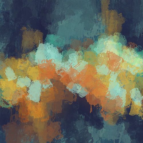 Peinture expressionniste abstraite moderne aux couleurs pastel. Bleu, orange, jaune.