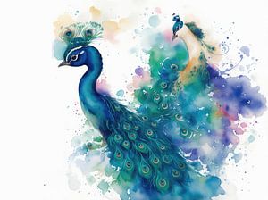 Pfau in Aquarell