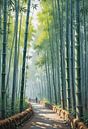 Gefluister van de bamboe: Olieverfschilderij van Arashiyama Grove van Fukuro Creative thumbnail