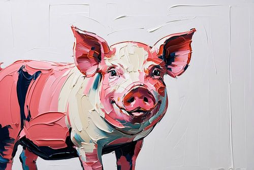 Kleurrijk varkenschilderij in abstracte stijl