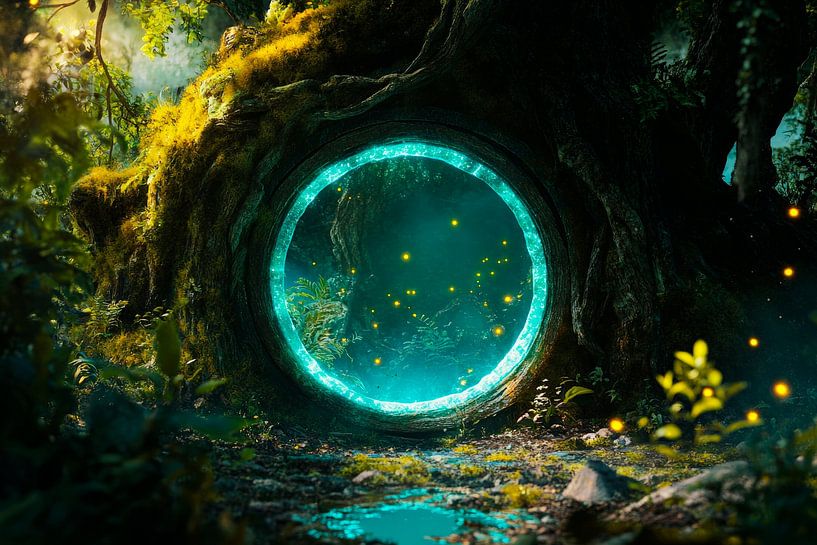 Forêt magique avec portail dans l'arbre par Poster Art Shop