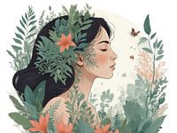 Mystische Frau mit Naturelementen - Surreales botanisches Porträt