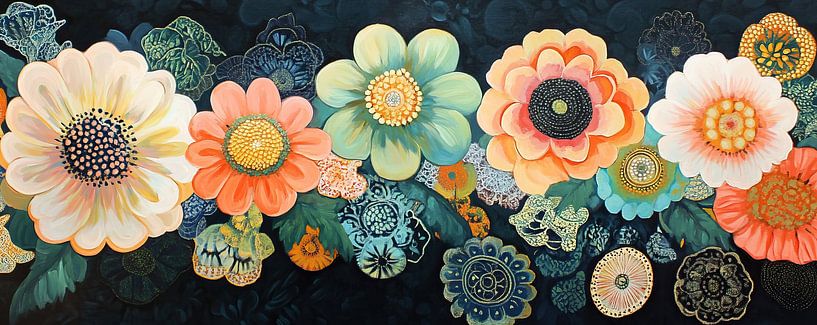 Cheerful Flowers on Dark by Wonderful Art