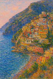 Positano Kleurrijke huizen op een heuvel – Levendig Italiaans kustimpressionisme van Travel Shop