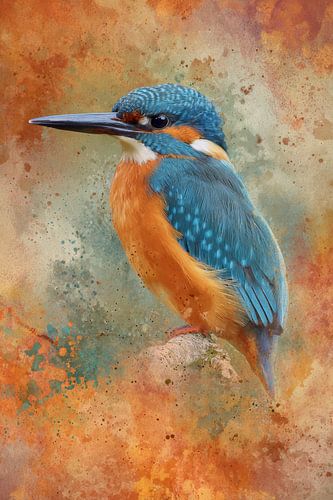 Kingfisher on a Branch in Warm Watercolour
