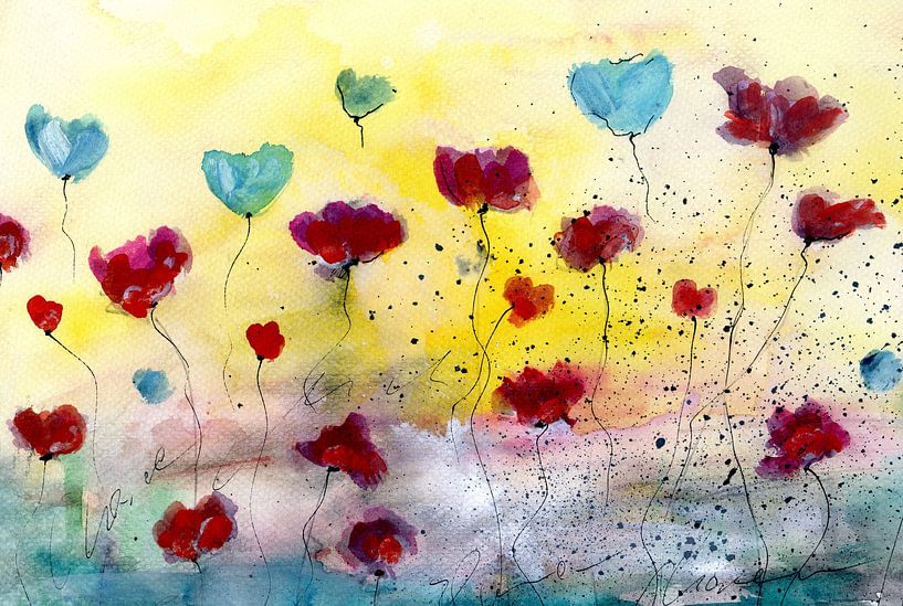 Keck 1 blauwe en rode bloemen van Claudia Gründler