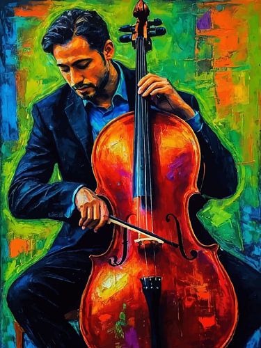 Man speelt cello in abstracte levendige
