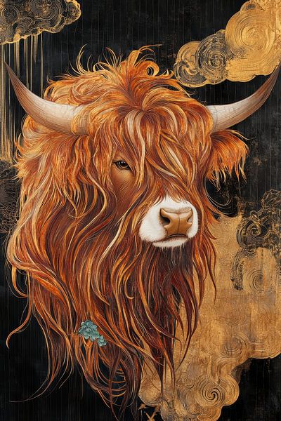 Scottish Highlander with Detailed Coat and Natural Patterns by Digitale Schilderijen
