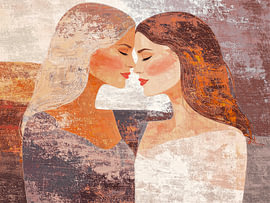 A serene and loving portrait of two friends