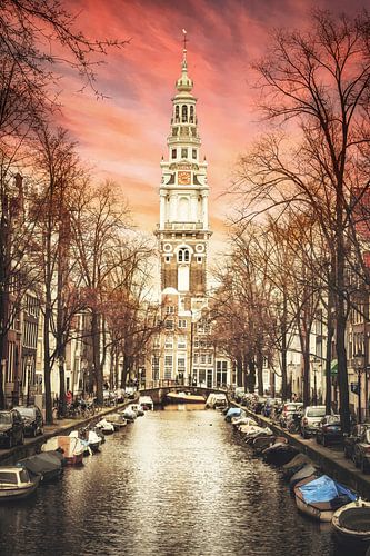 Schilderachtige weergave van de Zuiderkerk, Amsterdam