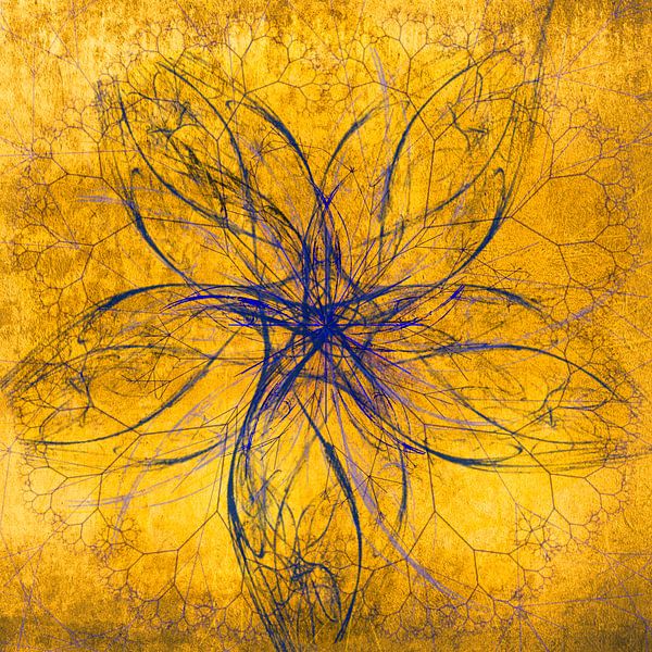 Blue star in golden sky by Rietje Bulthuis